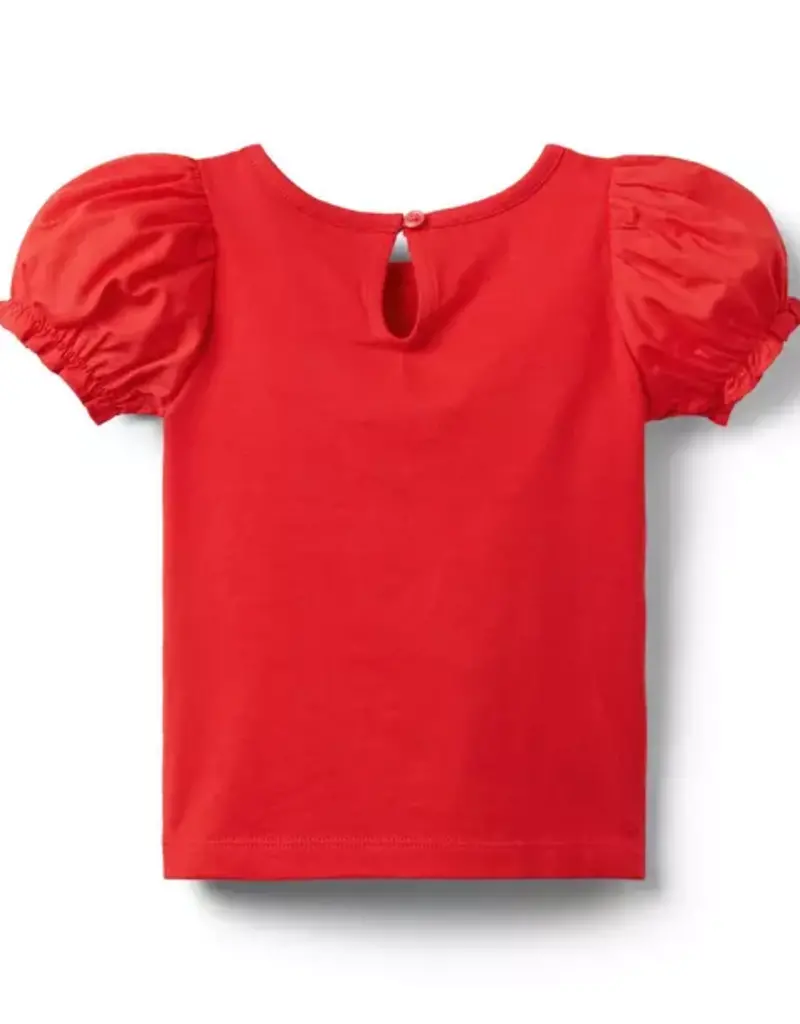 Janie and Jack Red Woven Puff Sleeve S/S Top