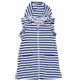 Pink Chicken girls terry coverup blue stripe