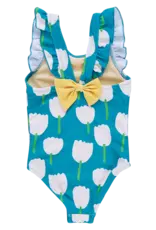 Pink Chicken liv bow suit white tulips