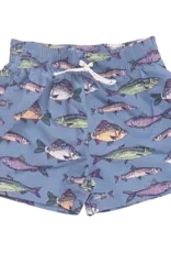 Pink Chicken swim trunk bluestone multi fishies