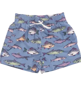 Pink Chicken swim trunk bluestone multi fishies