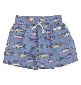Pink Chicken baby swim trunk bluestone multi fishies