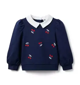Janie and Jack SALE Navy Cherry Embr Sweatshirt