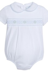 Little English Smocked Peter Pan Bubble Blue Geo