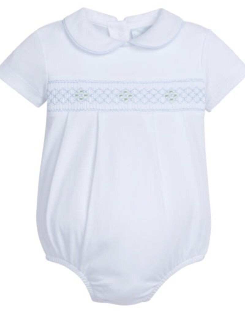 Little English Smocked Peter Pan Bubble Blue Geo