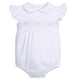 Little English Smocked Angel Sleeve Bubble Pink Geo