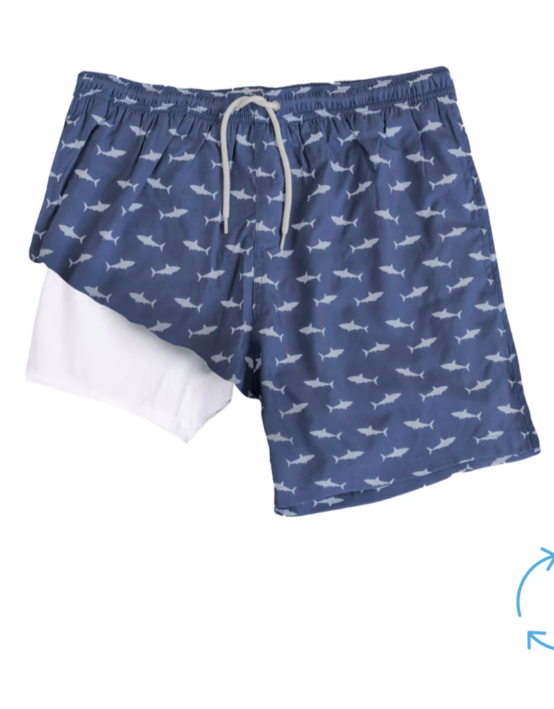 Bermies Navy to Shark Swim Trunks