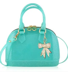Carrying Kind Cate Aqua Sparkle Purse w/Crystal Bow Charm