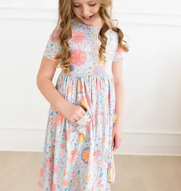 Mila & Rose Blue Retro Unicorns S/S Pocket Twirl Dress