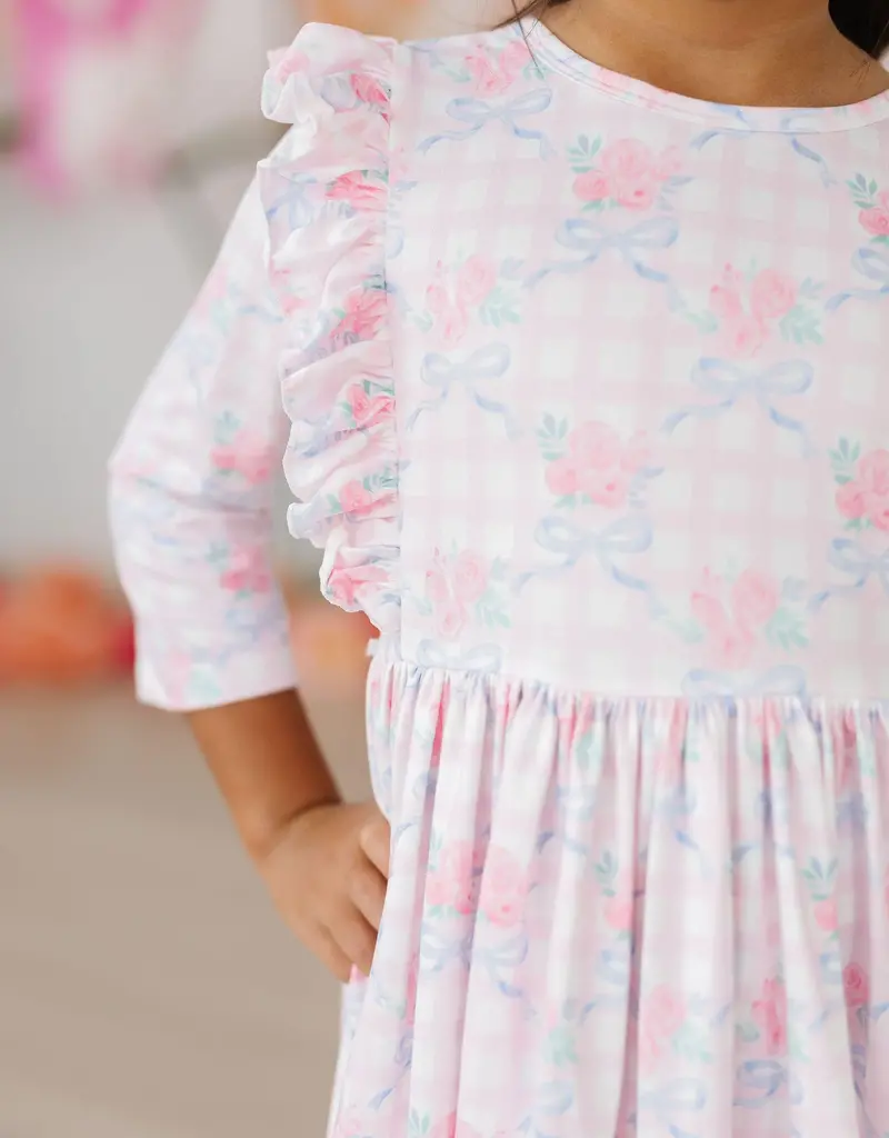 Mila & Rose Ribbons Roses 3/4 Sleeve Ruffle Twirl Dress