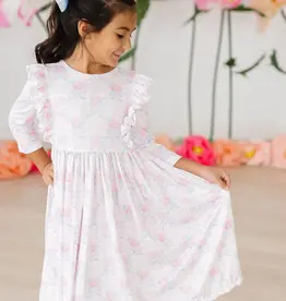 Mila & Rose Ribbons Roses 3/4 Sleeve Ruffle Twirl Dress