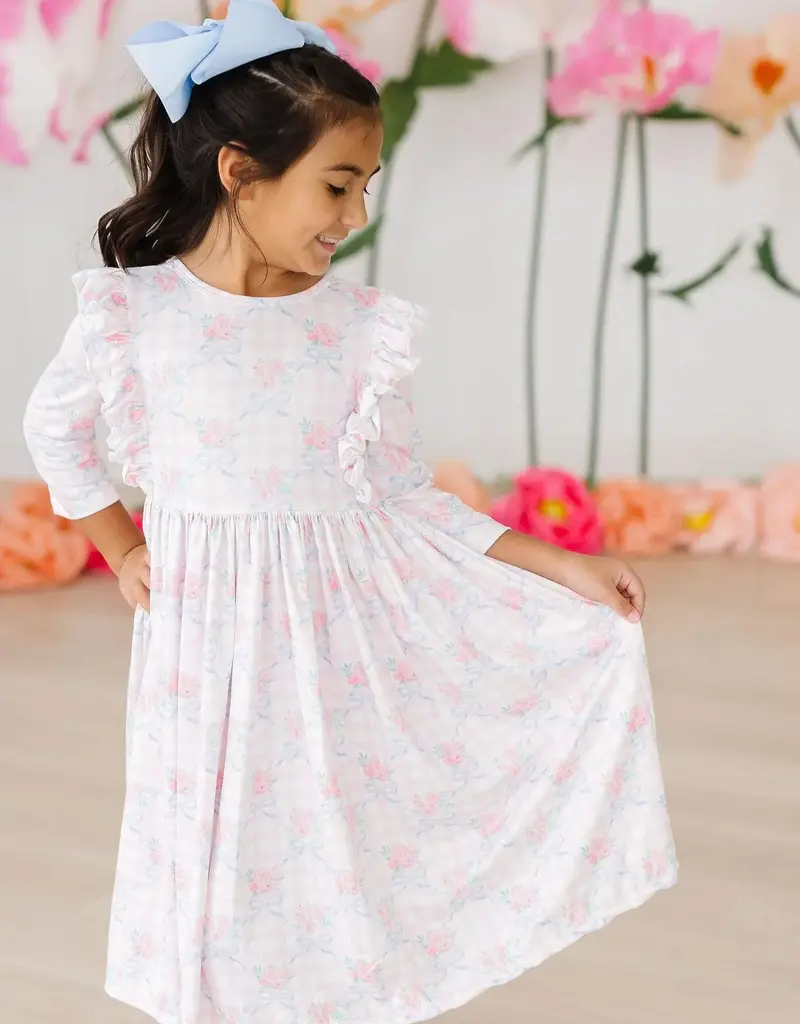 Mila & Rose Ribbons Roses 3/4 Sleeve Ruffle Twirl Dress