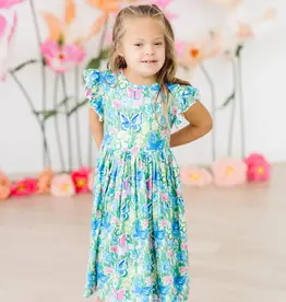 Mila & Rose Watercolor Butterflies Flutter Sleeve Twirl Dress