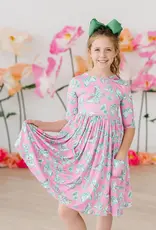 Mila & Rose Butterfly Garden 3/4 Sleeve Pocket Twirl Dress