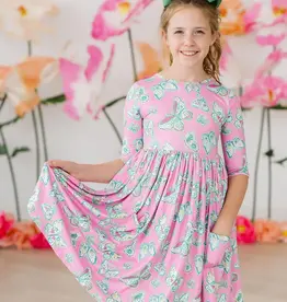 Mila & Rose Butterfly Garden 3/4 Sleeve Pocket Twirl Dress