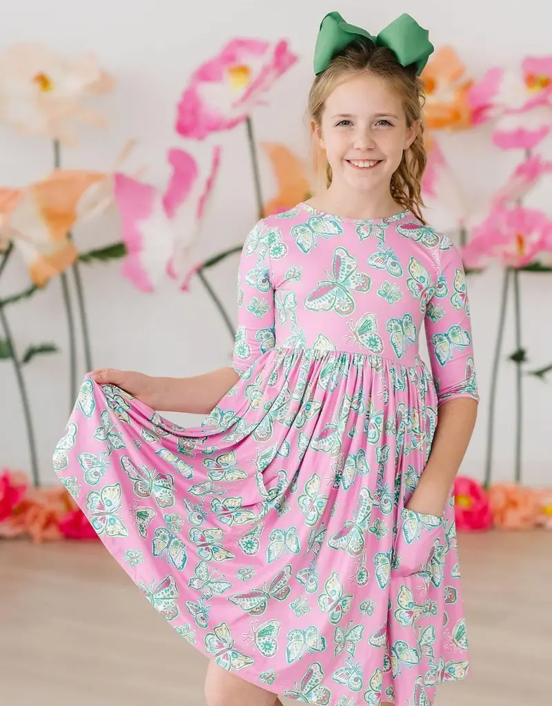 Mila & Rose Butterfly Garden 3/4 Sleeve Pocket Twirl Dress