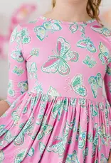 Mila & Rose Butterfly Garden 3/4 Sleeve Pocket Twirl Dress