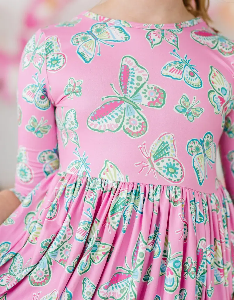 Mila & Rose Butterfly Garden 3/4 Sleeve Pocket Twirl Dress