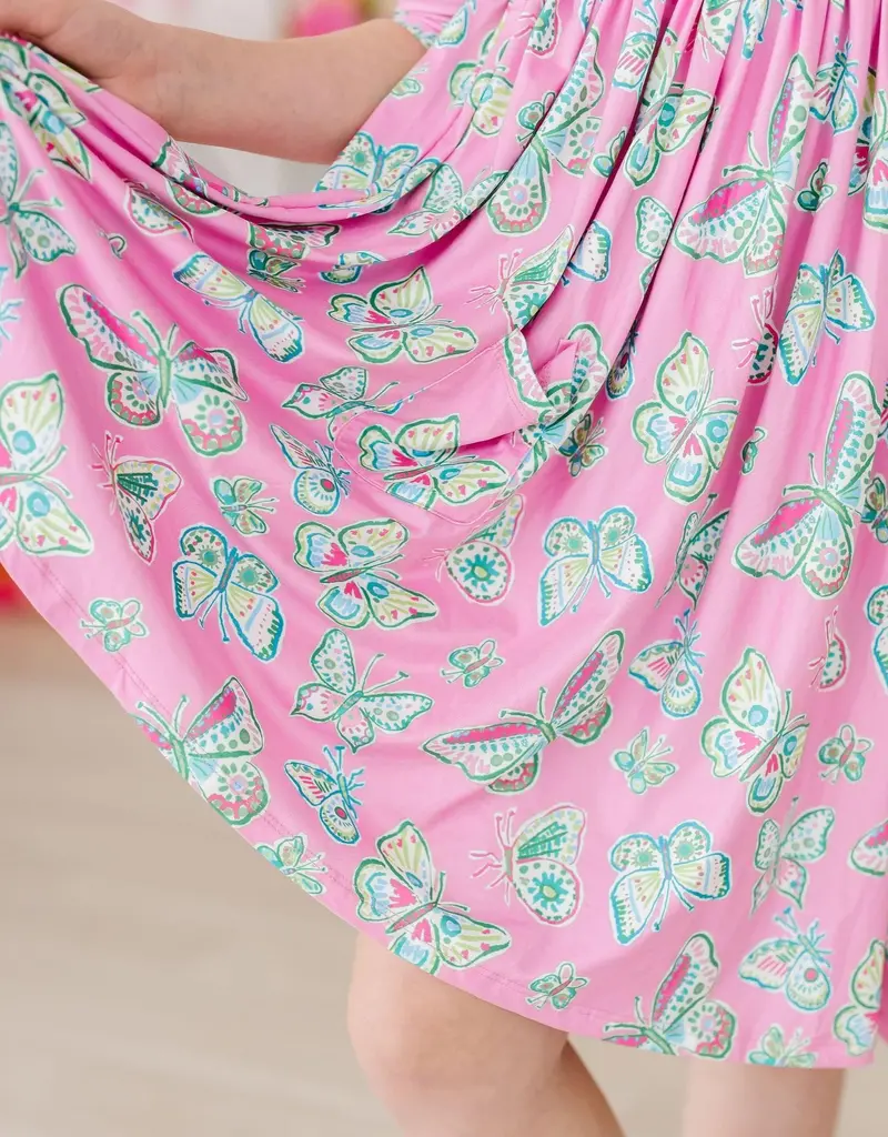 Mila & Rose Butterfly Garden 3/4 Sleeve Pocket Twirl Dress
