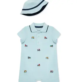 Little Me Trucks Romper w/Hat