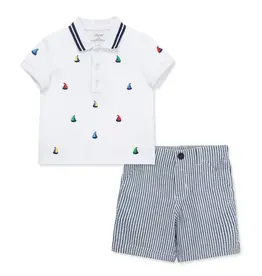 Little Me Sailboat Polo Short Set