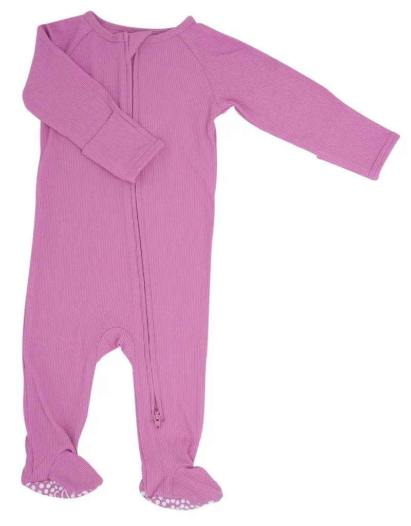 Sweet Bamboo Cashmere Rose Ribbed Zipper Footie