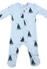 oh baby! Denim Sailboat Print Zipper Footie Sky Blue