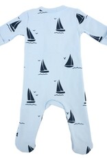 oh baby! Denim Sailboat Print Zipper Footie Sky Blue