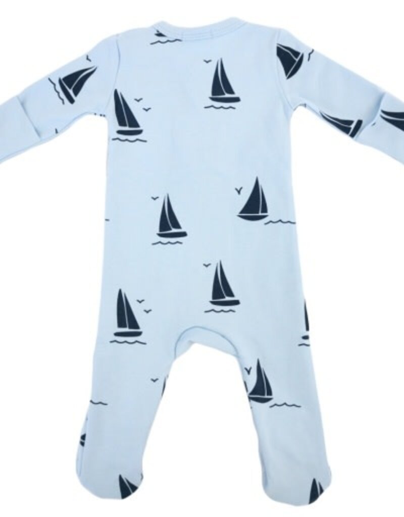 oh baby! Denim Sailboat Print Zipper Footie Sky Blue