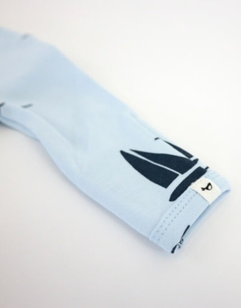 oh baby! Denim Sailboat Print Zipper Footie Sky Blue