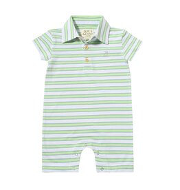 Me & Henry Drift Polo Romper Lime/Blue/White Pique