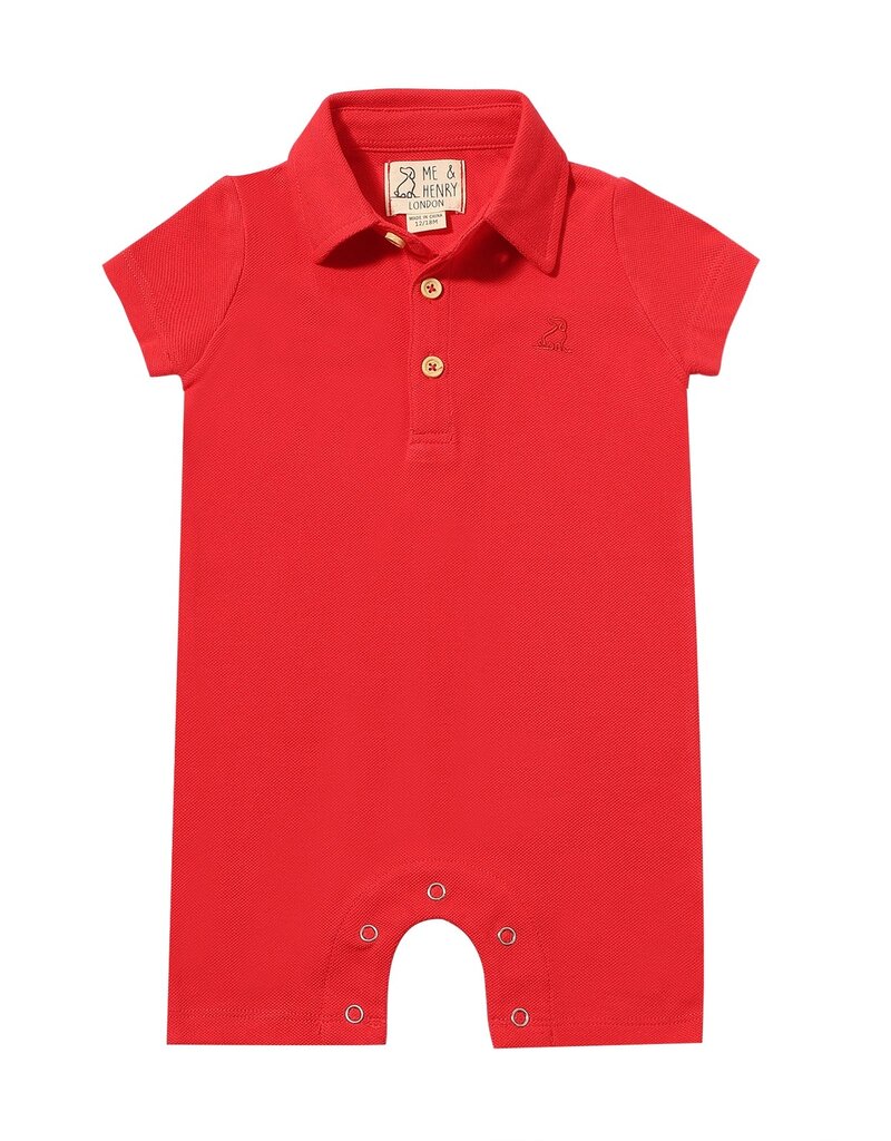 Me & Henry Drift Polo Romper Red Pique