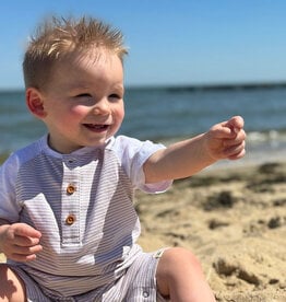 Me & Henry Afloat Raglan Romper Beige/White Stripe