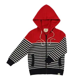 Me & Henry Sagamore Zip up Hooded Sweatshirt Red/White Stripe