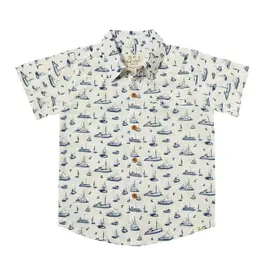 Me & Henry Maui Print S/S Shirt Navy Boats