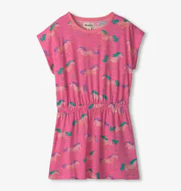Hatley Kids summer horses relaxed dress carmine rose