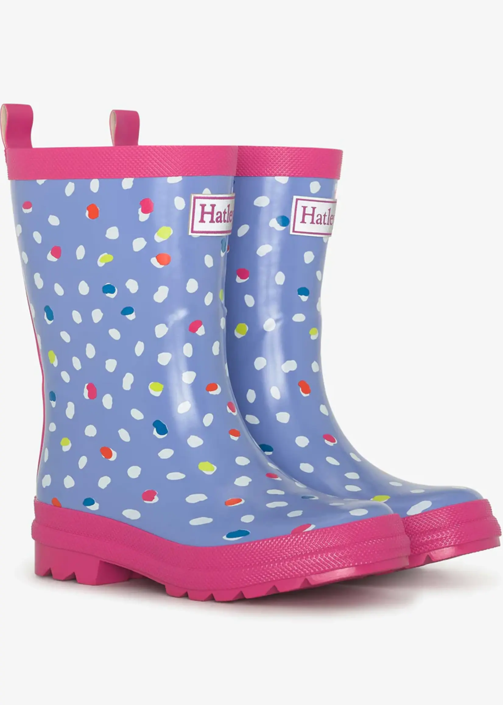 Hatley Kids lots of dots shiny rain boots cornflower blue