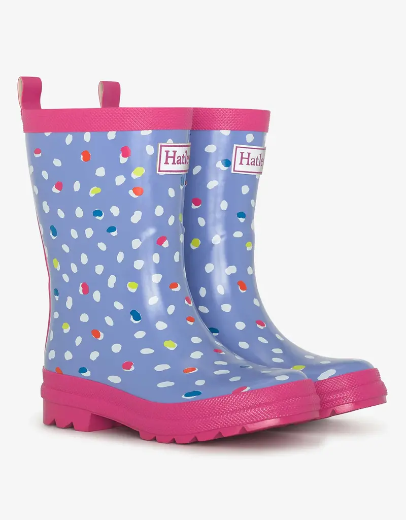 Hatley Kids lots of dots shiny rain boots cornflower blue