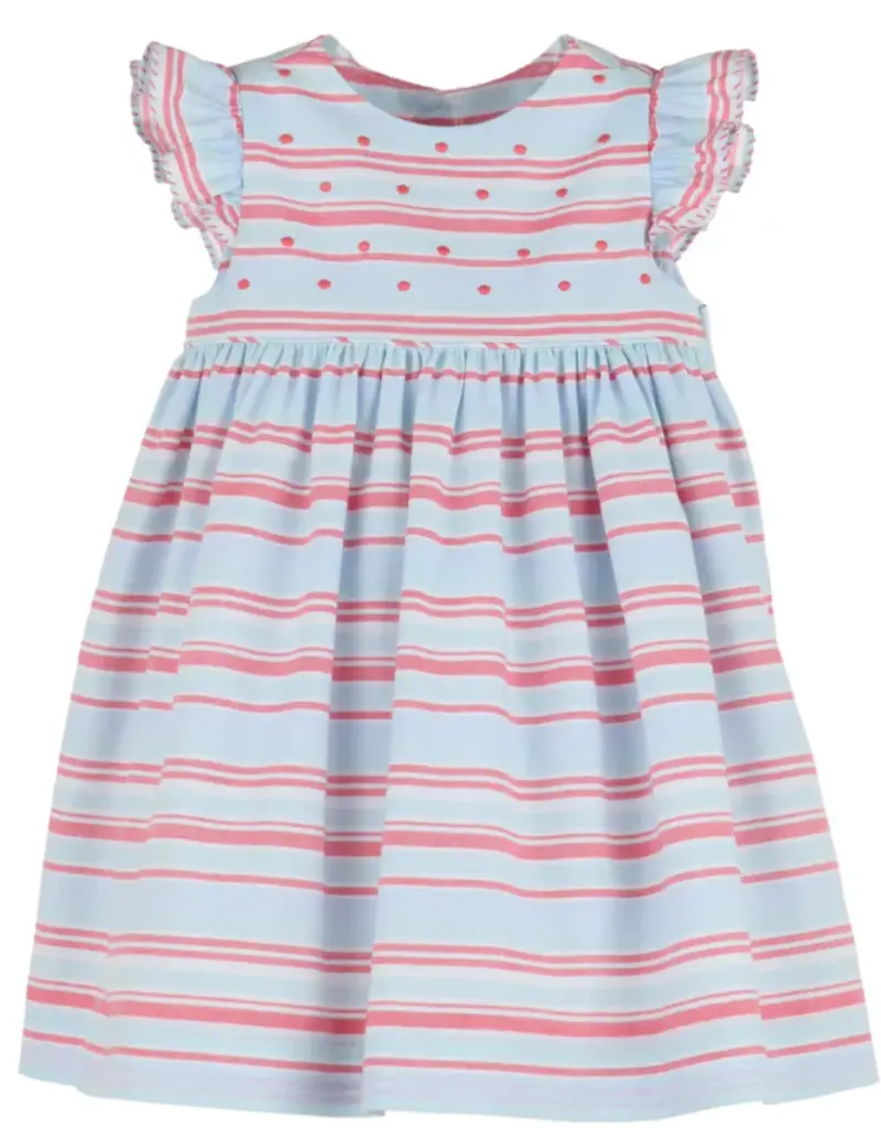 Luli & Me Stripe Dotted Dress Blue