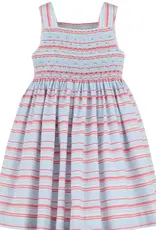 Luli & Me Stripe Dotted Smock Dress Blue