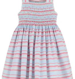 Luli & Me Stripe Dotted Smock Dress Blue