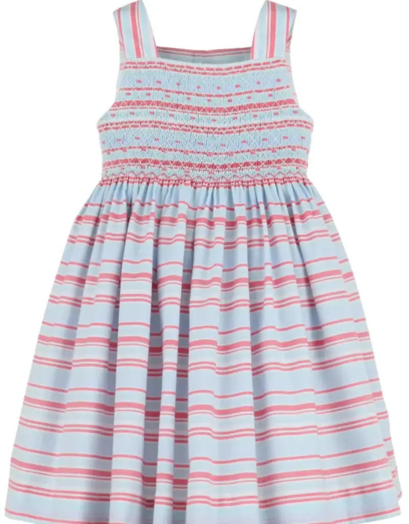 Luli & Me Stripe Dotted Smock Dress Blue