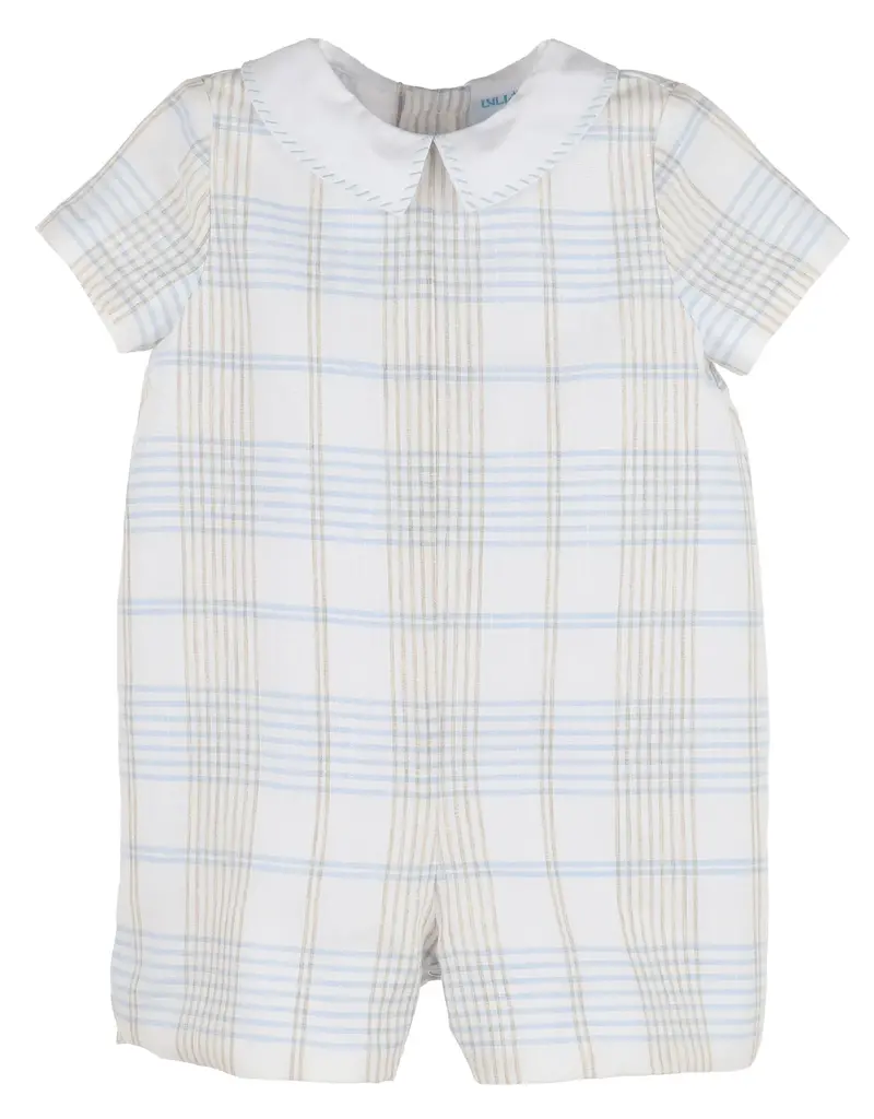 Luli & Me Plaid Boy Romper Blue