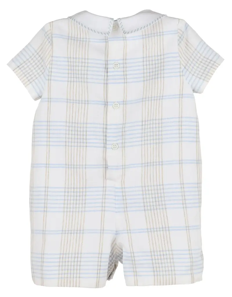 Luli & Me Plaid Boy Romper Blue