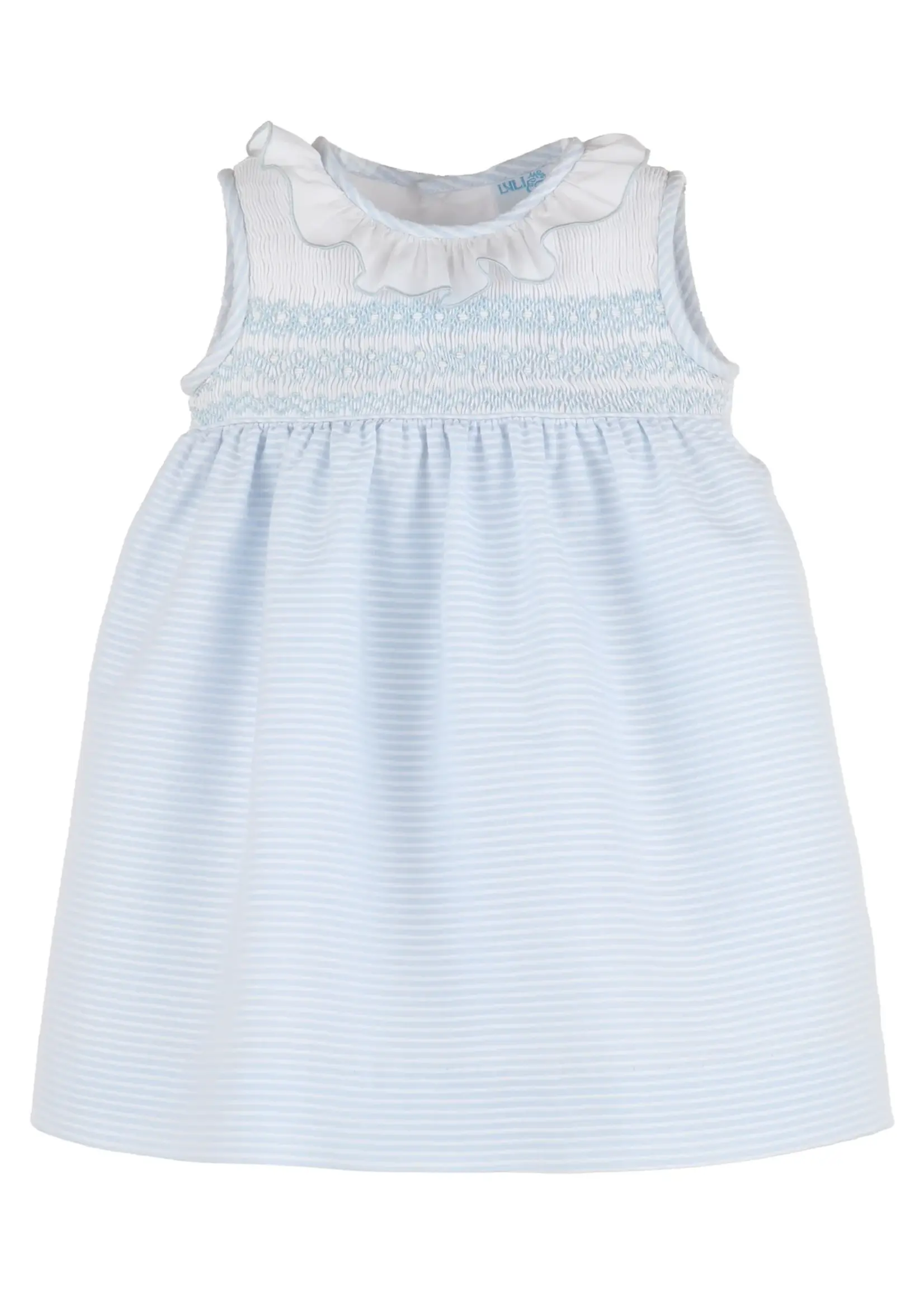 Luli & Me Blue Stripe Combo Smock Dress