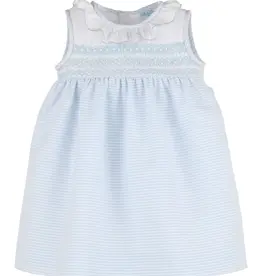 Luli & Me Blue Stripe Combo Smock Dress