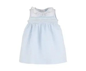 Luli & Me Blue Stripe Combo Smock Dress