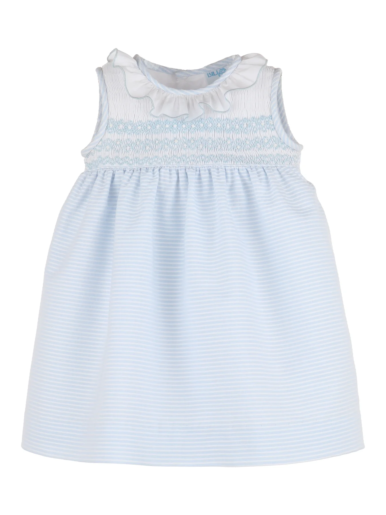 blue and white striped smock dress Striped Poplin Smock Dress with Balloon Sleeves – Piaah main image 1