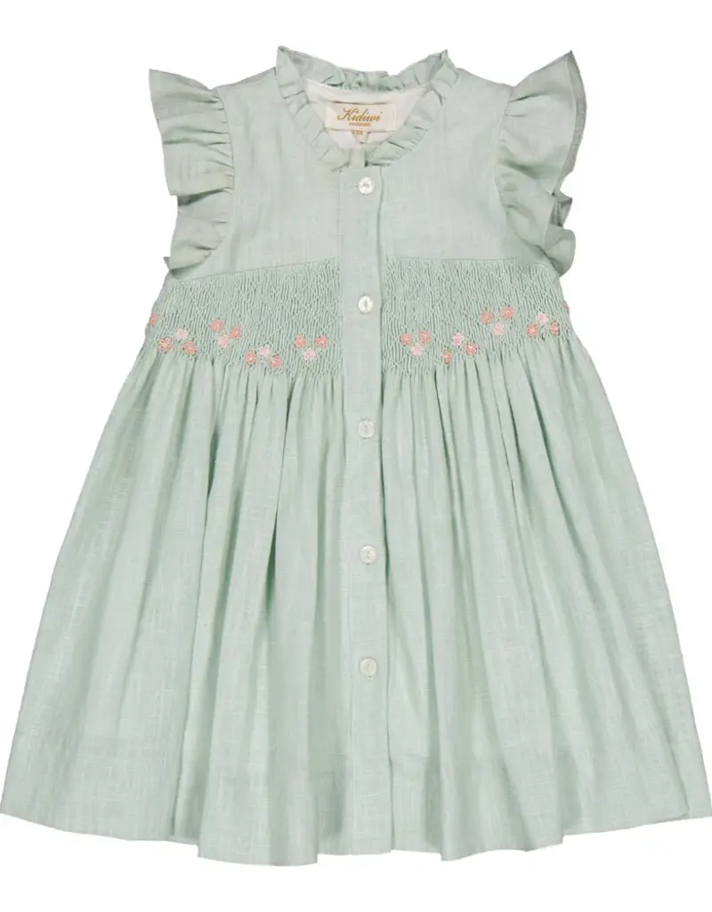 Kidiwi France Lolyne Smocked Dress Mint Linen