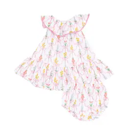 Angel Dear Ribbon Bouquets Circle Neck Ruffle Dress